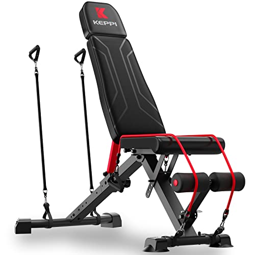Keppi Adjustable Weight Bench-Foldable Workout Bench Press for Full Body Strength Training, Incline Decline Bench with Fast Folding - 2022 Version