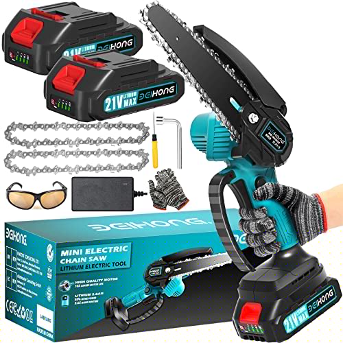 Mini Chainsaw 6-Inch with 2 Battery, Cordless power chain saws with Security Lock, Handheld Small Chainsaw for Wood Cutting Tree Trimming