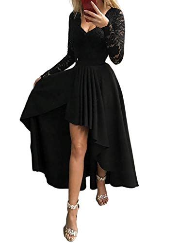Elapsy Womens Sexy Lace Hi Low Cocktail Party Dress Floral Swing Prom Evening Gowns