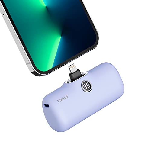 iWALK LinkPod Portable Charger 4800mAh Power Bank Fast Charging and PD Input Small Docking Battery with LED Display Compatible with iPhone 14/14 Pro Max/13/13 Pro Max/12/12 Pro/11/X/8/7/6,Purple